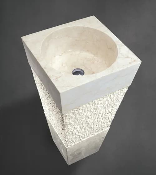 Asura - Travertine Cream Marble Pedestal Basin